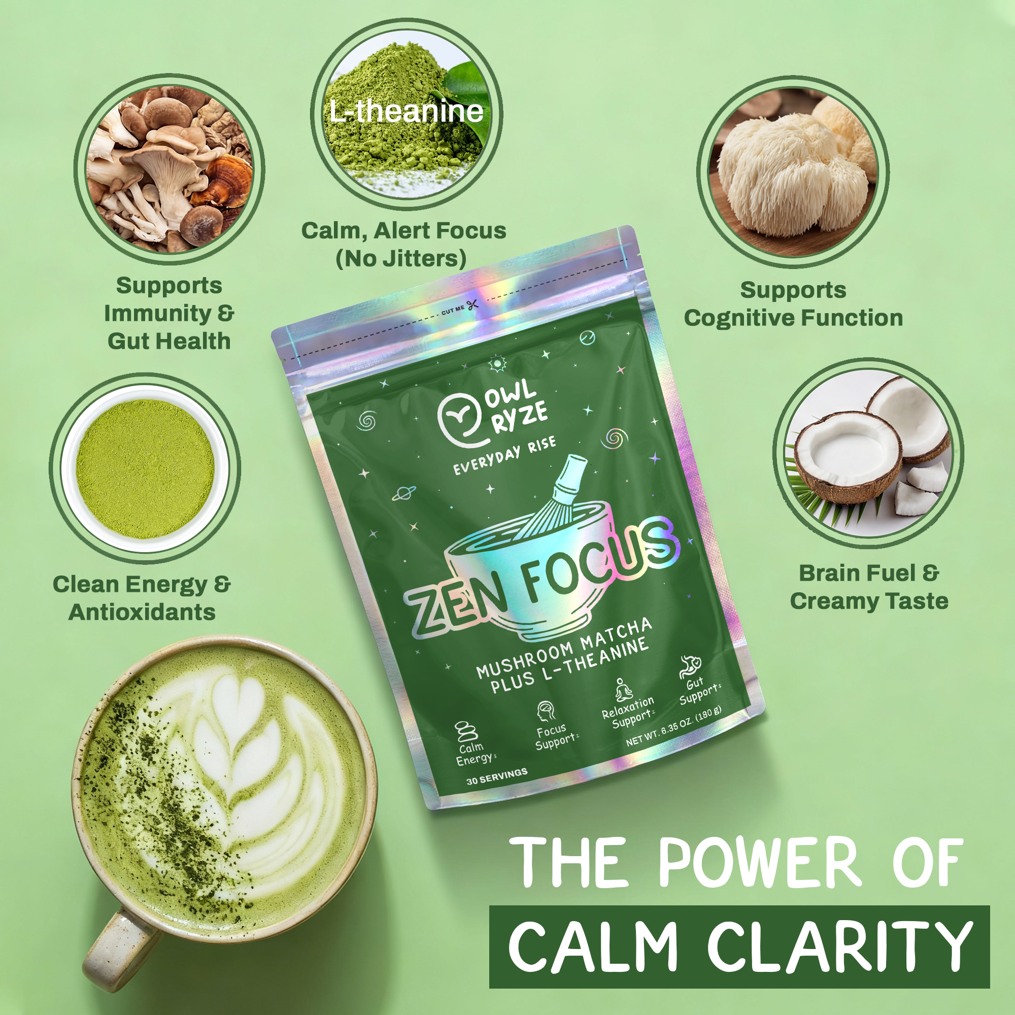 OwlRyze Mushroom Matcha Zen Focus