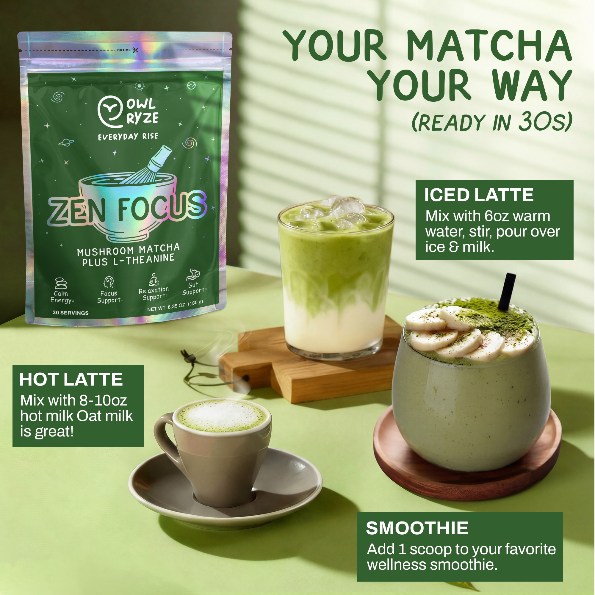 OwlRyze Mushroom Matcha Zen Focus